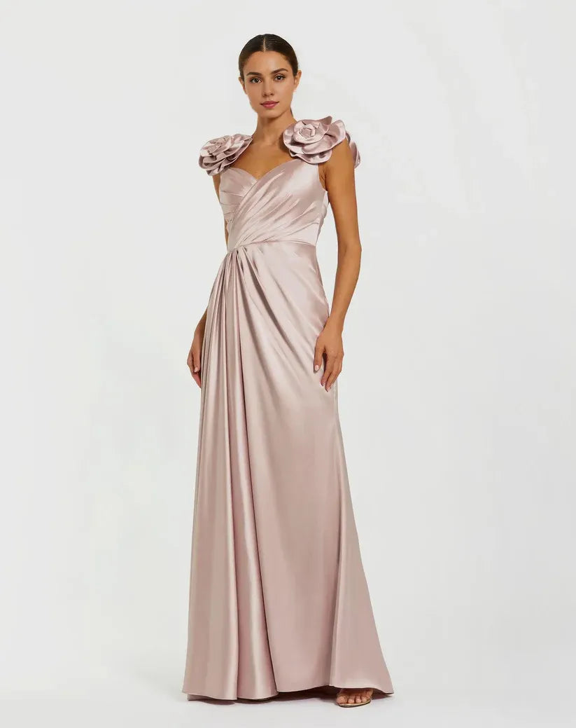 Elegant A-Line 3D Flower Straps Sleeveless Zipper Up Floor-Length Prom Dress